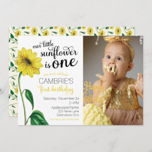Invitation Aquarelle Tournesol photo premier anniversaire