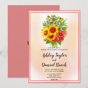 Invitation Aquarelle tournesol rose Mariage floral encadré en