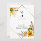 Invitation Aquarelle Tournesol Rustique Mariage Numéro de tab (Devant)