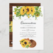 Invitation Aquarelle Tournesol Rustique Ouest Quinceañera (Devant / Derrière)