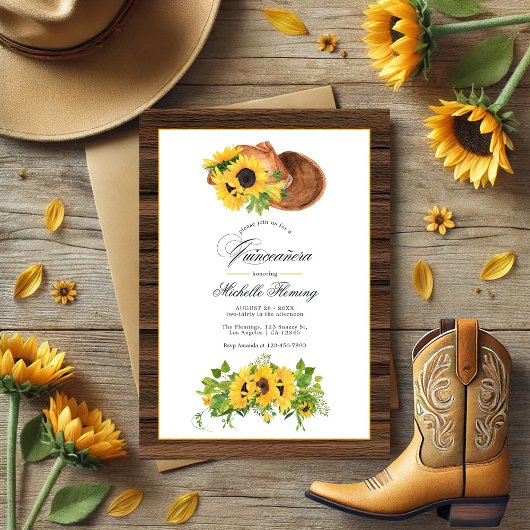 Invitation Aquarelle Tournesol Rustique Ouest Quinceañera