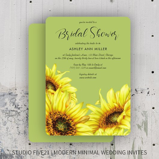 Invitation Aquarelle Tournesol Vert clair Wedding shower