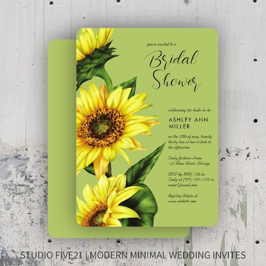 Invitation Aquarelle Tournesol Vert clair Wedding shower