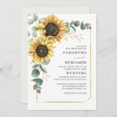 Invitation Aquarelle tournesol vert Mariage Feuille (Devant / Derrière)
