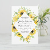 Invitation Aquarelle Tournesols Cadre Floral | Mariage (Debout devant)