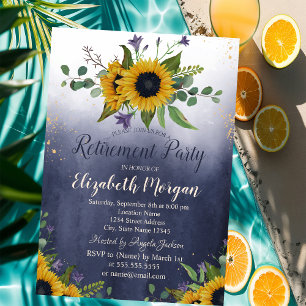 Invitation Aquarelle Tournesols Ombré Bleu Retraite