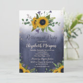 Invitation Aquarelle Tournesols Ombre Blue Retirement (Debout devant)