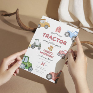 Invitation Aquarelle tracteur 1er anniversaire
