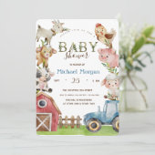 Invitation Aquarelle Tracteur de ferme Baby shower stable (Debout devant)