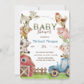 Invitation Aquarelle Tracteur de ferme Baby shower stable (Devant)