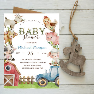 Invitation Aquarelle Tracteur de ferme Baby shower stable