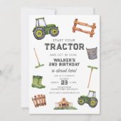 Invitation Aquarelle Tracteur vert 2e anniversaire (Devant)