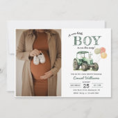 Invitation Aquarelle Tractor Baby shower garçon photo (Devant)