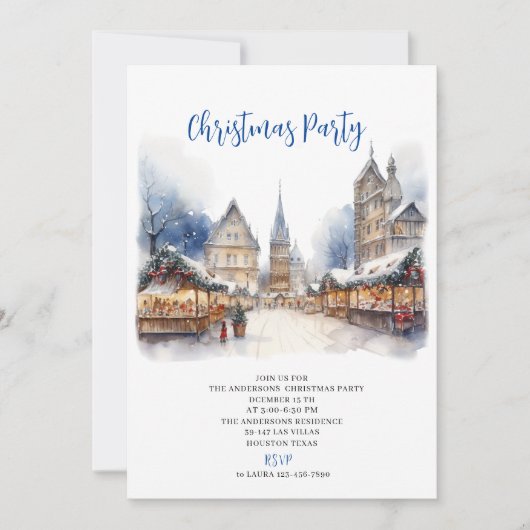 Invitation Aquarelle traditionnelle hiver Joyeux Noël (Devant)