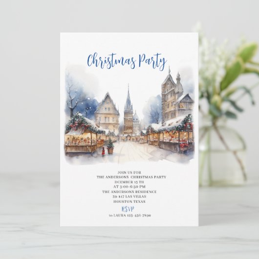 Invitation Aquarelle traditionnelle hiver Joyeux Noël (Debout devant)