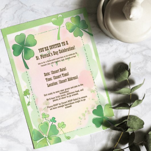Invitation Aquarelle Trèfle à quatre feuilles Shamrock Saint-