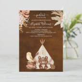 Invitation Aquarelle Tribal Boho Flower Teepee Baby shower (Debout devant)