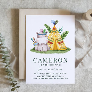 Invitation Aquarelle Tribal Hippo Safari Thème Anniversaire