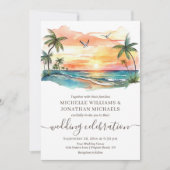 Invitation Aquarelle Tropical Beach Sunset Mariage (Devant)
