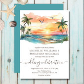 Invitation Aquarelle Tropical Beach Sunset Mariage
