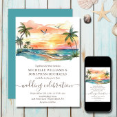 Invitation Aquarelle Tropical Beach Sunset Mariage