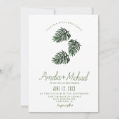 Invitation Aquarelle Tropical Botanical Green Palm Mariage (Devant)