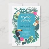 Invitation Aquarelle Tropical Couples Douche Turquoise ID577 (Devant)
