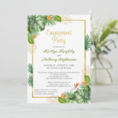 Invitation Aquarelle Tropical Engagement Party Floral Gold (Debout devant)