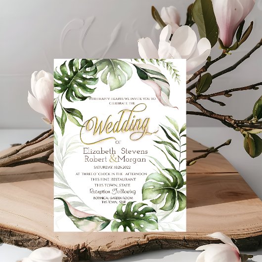 Invitation Aquarelle Tropical Feuille Mariage de verdure