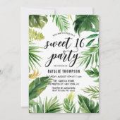 Invitation Aquarelle Tropical Feuilles Frame Sweet 16 Party (Devant)