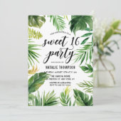 Invitation Aquarelle Tropical Feuilles Frame Sweet 16 Party (Debout devant)