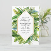 Invitation Aquarelle Tropical Feuilles Mariage Photo (Debout devant)