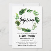 Invitation Aquarelle Tropical Feuilles Wreath Baptême (Devant)