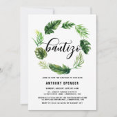 Invitation Aquarelle Tropical Feuilles Wreath Bautizo (Devant)