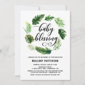 Invitation Aquarelle Tropical Feuilles Wreath Blessing bébé (Devant)
