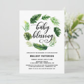 Invitation Aquarelle Tropical Feuilles Wreath Blessing bébé (Debout devant)