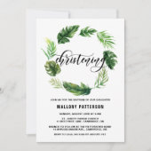 Invitation Aquarelle Tropical Feuilles Wreath Christening (Devant)