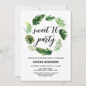 Invitation Aquarelle Tropical Feuilles Wreath Sweet 16 Party (Devant)