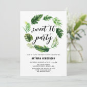 Invitation Aquarelle Tropical Feuilles Wreath Sweet 16 Party (Debout devant)