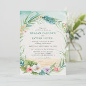Invitation Aquarelle Tropical Floral Beach Foliage Mariage (Debout devant)
