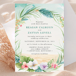 Invitation Aquarelle Tropical Floral Beach Foliage Mariage