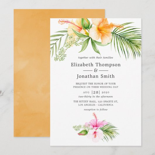 Invitation Aquarelle Tropical Floral Beach Mariage (Devant / Derrière)