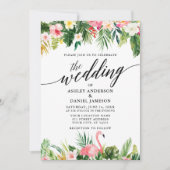 Invitation Aquarelle Tropical Floral Calligraphy Mariage PK (Devant)