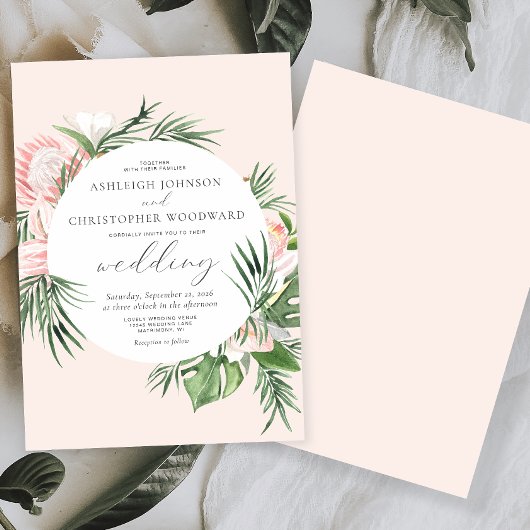 Invitation Aquarelle Tropical Floral Circle Blush Mariage