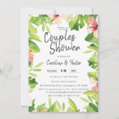 Invitation Aquarelle Tropical Floral Couples Douche (Devant)