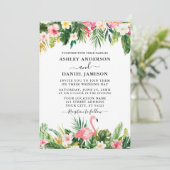 Invitation Aquarelle Tropical Floral Flamant rose Mariage (Debout devant)
