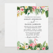 Invitation Aquarelle Tropical Floral Flamant rose Mariage (Devant / Derrière)