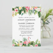 Invitation Aquarelle Tropical Floral Flamant rose Mariage (Debout devant)