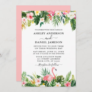 Invitation Aquarelle Tropical Floral Flamant rose rose Mariag