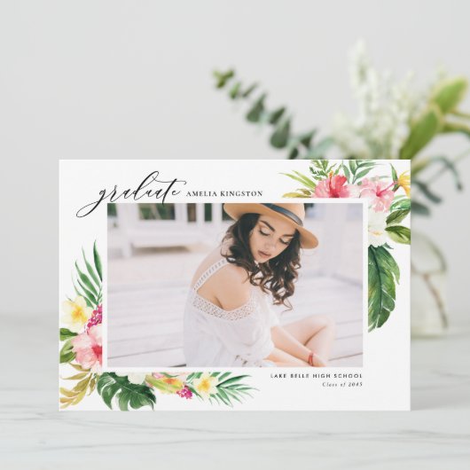 Invitation Aquarelle Tropical Floral Frame (Debout devant)